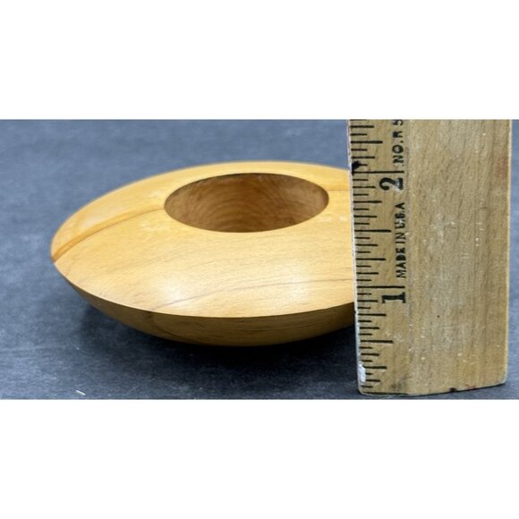 Solid Rimu Wood Votive Disk Shaped Tea Light Candle Holder Signed New Zealand - Picture 7 of 7